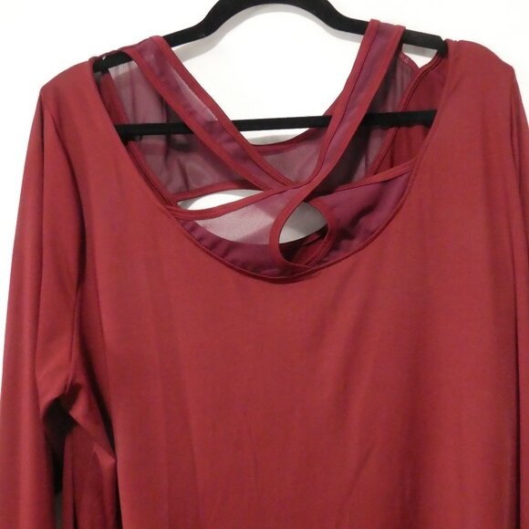 SHEIN - Curve | 2XL | Burgundy Mesh & Open Front & Back Long Sleeve Shirt - Picture 4 of 14